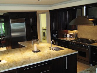 Kitchen with black custom cabinets
